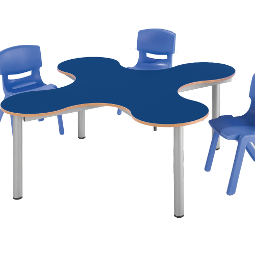 Kleeblatt Vierertisch Schültertisch mit Melaminplatte Feststehend, B/T 139 x 139 cm, Höhe 70 cm, Dekor Rot