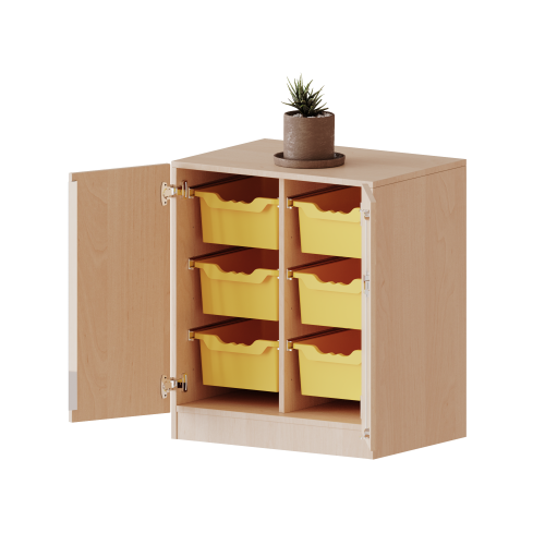 ErgoTray Schrank, zweireihig, 2 Ordnerhöhen - evo180 Serie B/H/T: 70,3x82x50 cm, zweitürig, fahrbar, mit 6 hohen ErgoTray Boxen