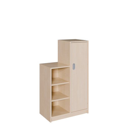 Korpus-Schrank "SideStep", Regal und Tür B/H/T: 70,5x80/120x40 cm, in stufenartiger Kontur, links mit Regal, Tür -rechts- auf hoher Seite