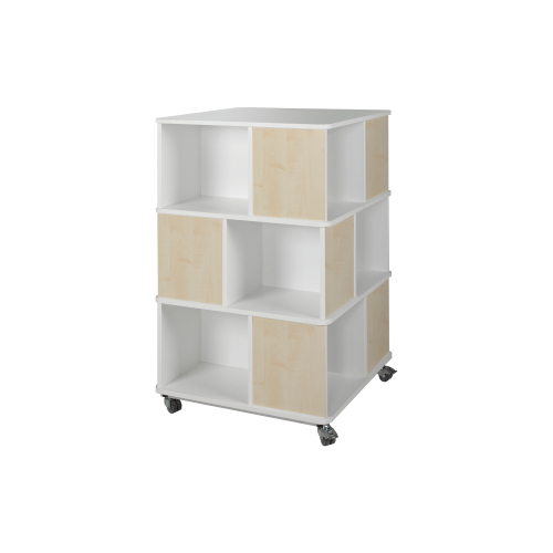 Bücherturm mit offenen Fächern, einfarbig und fahrbar B/H/T: 75x122x75 cm mit 3 Ebenen und 12 Fächern, Dekor nach Wahl