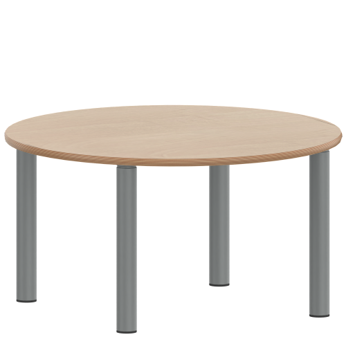 Tisch ZALOTTI mit Schichtstoff-Belag Rundtisch, Durchmesser/H: 100x41 cm, Stahlrohrbeine Ø 60 mm, Fußvariante: Stellfuß, Tischbeine mit RAL-Farbe 9006 (weißaluminium)