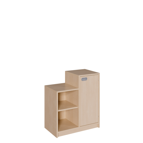Korpus-Schrank "SideStep", Regal und Tür B/H/T: 70,5x60/80x40 cm, in stufenartiger Kontur, links mit Regal, Tür -rechts- auf hoher Seite