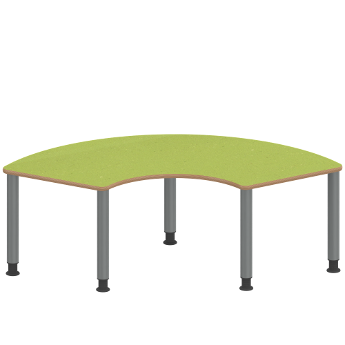 Tisch ZALOTTI mit Linoleum-Belag Drittelkreistisch, B/H/T: 173x46x80 cm, Stahlrohrbeine Ø 60 mm, Fußvariante: höhenverstellbar (46/60 cm), Tischbeine mit RAL-Farbe 9006 (weißaluminium)