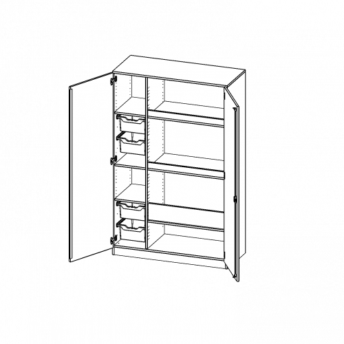 Sportschrank, 5 Ordnerhöhen - Serie evo180 B/H/T: 120x190x50 cm, 4 hohe ErgoTray Boxen, Ballfach, mit Sockel (81 mm)