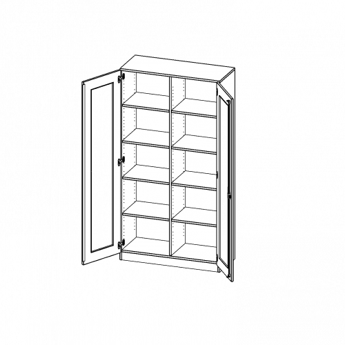 Schrank mit verglasten Türen, 5 Ordnerhöhen - Serie evo180 B/H/T: 100x190x40 cm, Türen mit Glaseinsatz, Vollausschnitt, abschließbar, mit Mittelwand, mit Sockel (81 mm)