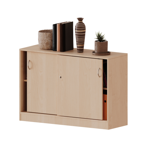 Schiebetürenschrank, 2 Ordnerhöhen - Serie evo180 B/H/T: 100x82x50 cm, abschließbar, mit Mittelwand, mit Sockel (81 mm)