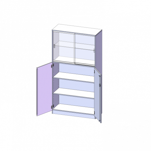 Kombischrank, 5 Ordnerhöhen, Drehtüren unten (3 OH), Glasschiebetüren oben (2 OH) - Serie evo180 B/H/T: 100x190x50 cm, alle Türen abschließbar, mit Sockel (81 mm)