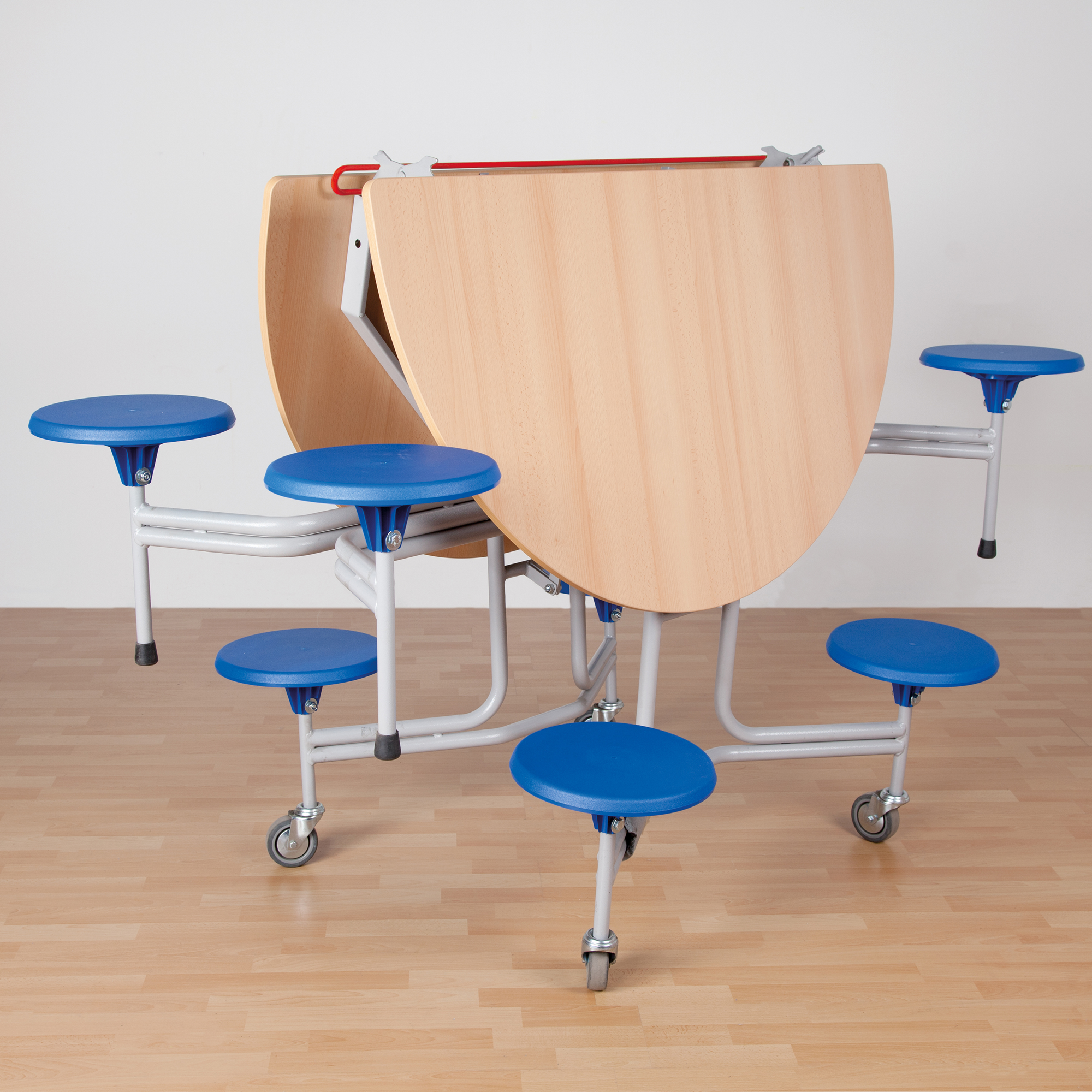 Spaceflex 2.0 Klapptisch mit integrierten Stühlen, rund, Vollkernplatte "PowerSurf" B/H/T: 153x69x136 cm, 8 Sitze Farbe Multicolor, Tischplattenfarbe wählbar, Sitzhöhe 38 cm