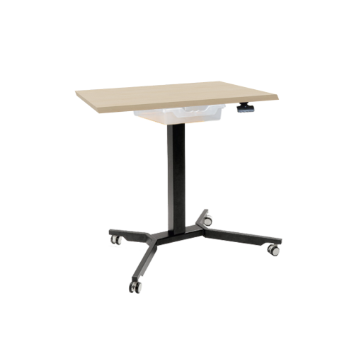 Sitz- / Stehtisch fahrbar mit Schublade und Melaminplatte B/H/T: 70x70-111x70 cm, fahrbarer und höhenverstellbarer Quadrattisch mit Schublade und Melaminplatte