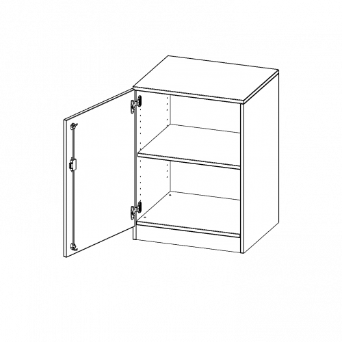 Schrank, 2 Ordnerhöhen - Serie evo180 B/H/T: 60x82x40 cm, 1 Tür, abschließbar, Tür öffnet nach links, mit Sockel (81 mm)