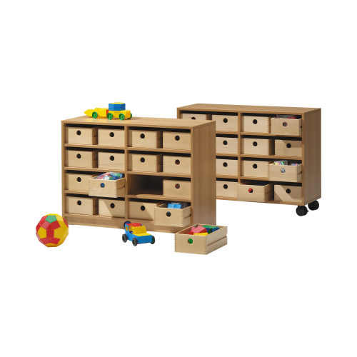 Regal mit MW, 6 Böden und 16 HK 7 B/H/T 104x75x40 cm, Holzkästen Buche