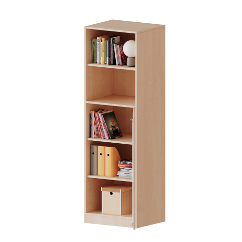Schrank, 5 Ordnerhöhen, Tür unten (3 OH), oben 2 offene Fächer - Serie evo180 B/H/T: 60x190x40 cm, 1 Tür, abschließbar, Tür öffnet nach rechts, mit Sockel (81 mm)