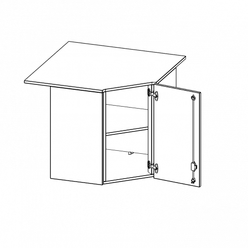 Innenecke Aufsatzschrank, 2 Ordnerhöhe - Serie evo180 B/H/T: 90x72x90 cm, Für 60 cm tiefe Schrankwände, Tür öffnet nach rechts