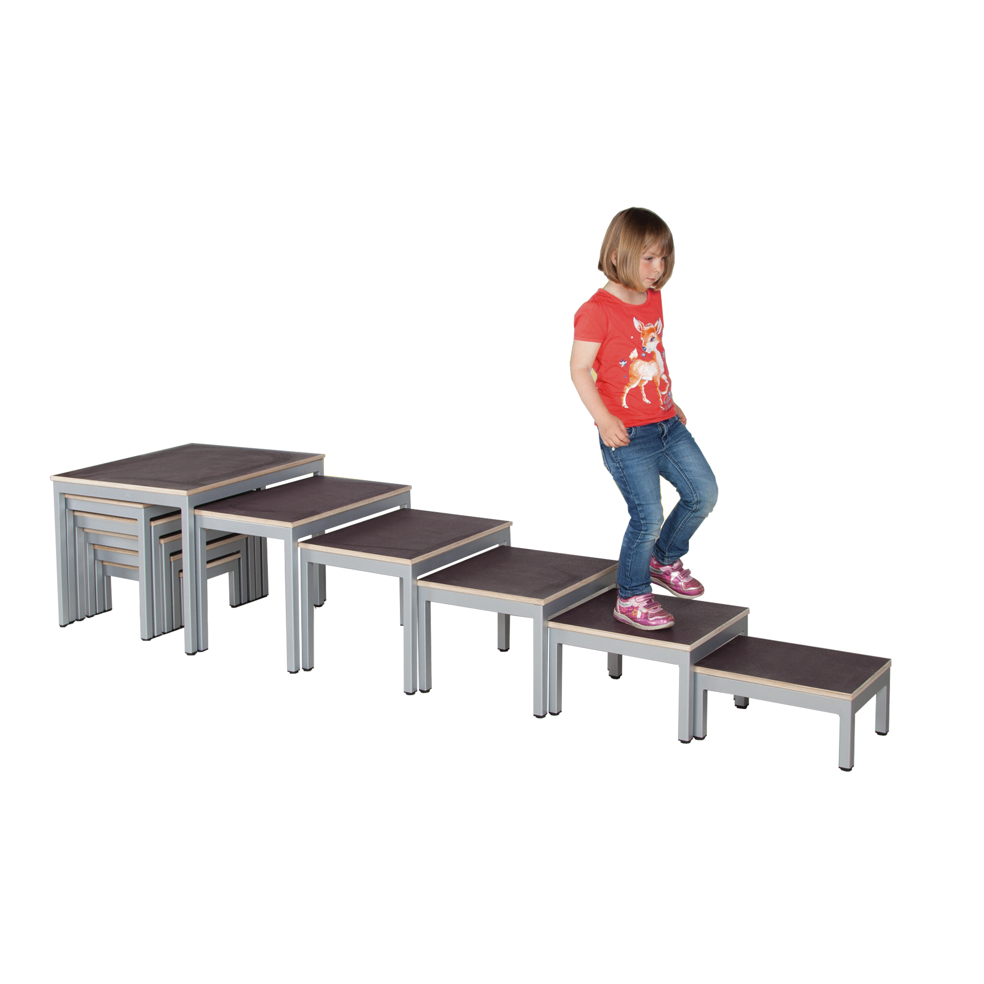 Hockertreppe mit 11 Hockern inkl. Transportwagen