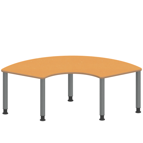 Tisch ZALOTTI mit Linoleum-Belag Drittelkreistisch, B/H/T: 173x46x80 cm, Stahlrohrbeine Ø 60 mm, Fußvariante: höhenverstellbar (46/60 cm), Tischbeine mit RAL-Farbe 9006 (weißaluminium)