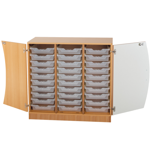 Unterschrank mit Wellentüren, 30 flache ErgoTray Boxen B/H/T: 104,5x99x50 cm, Türen Farbe Blau