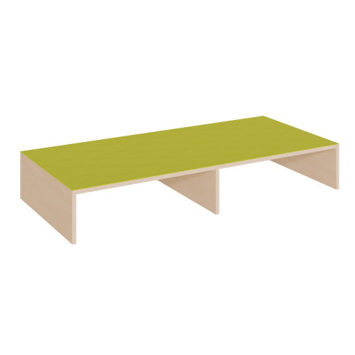 Rechteck-Podest mit offener Längsseite, Linoleum-Deckplatte B/H/T: 150x24x70 cm, mit Mittelwand für 2 Rollkästen