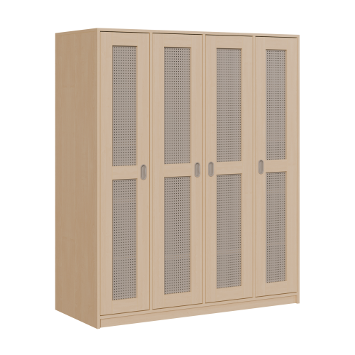 Liegepolsterschrank für 130-150 cm lange Polster, mit Fächern B/H/T: 158x190x67 cm, 4türig für bis zu 8 Matratzen, Bettwäschefächer, Korpus mit Lochblechtüren