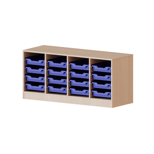 ErgoTray Regal, vierreihig, 1,5 Ordnerhöhen - evo180 Serie B/H/T: 138,7x64x40 cm, fahrbar, 16 flache ErgoTray Boxen