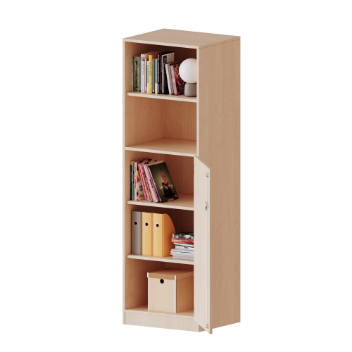Schrank, 5 Ordnerhöhen, Tür unten (3 OH), oben 2 offene Fächer - Serie evo180 B/H/T: 60x190x50 cm, 1 Tür, abschließbar, Tür öffnet nach rechts, mit Sockel (81 mm)