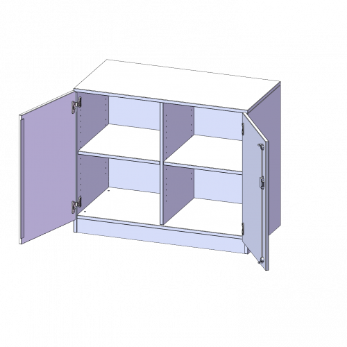 Schrank, 2 Ordnerhöhen - Serie evo180 B/H/T: 100x82x50 cm, 2 Türen, abschließbar, mit Mittelwand, mit Sockel (81 mm)