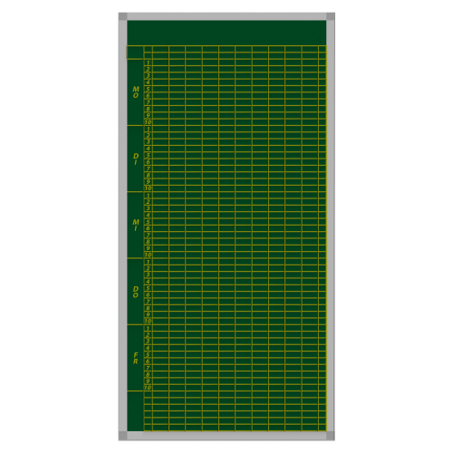 Klassenplantafel erweiterbar, Stahlemaillie grün Stundenplantafel Basis für 10 Klassen mit 10 Tagesstunden, 57x103 cm