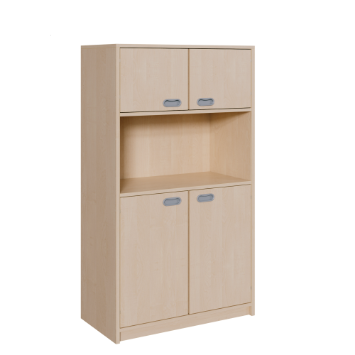 Korpus-Schrank mit 2 Doppeltüren B/H/T: 102x160x40 cm, unten und oben je 2 Türen und Mittelwände, 6 Einlegeböden, Mitte mit großem offenem Fach