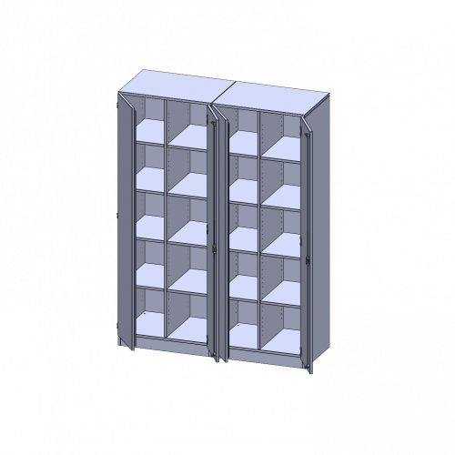 ErgoTray Schrank, zweiteilig, vierreihig, 5 Ordnerhöhen - evo180 Serie B/H/T: 140,6x190x50 cm, viertürig, zweiteilig, mit Sockel (81 mm), mit 2 Mittelwänden, ohne Boxen