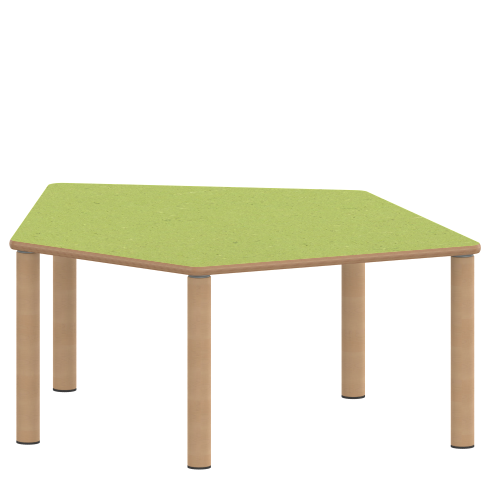 Tisch ZALOTTI mit Linoleum-Belag Fünfecktisch-klein, B/H/T: 121x41x110 cm, Massivholzbeine Ø 60 mm, Fußvariante: Stellfuß