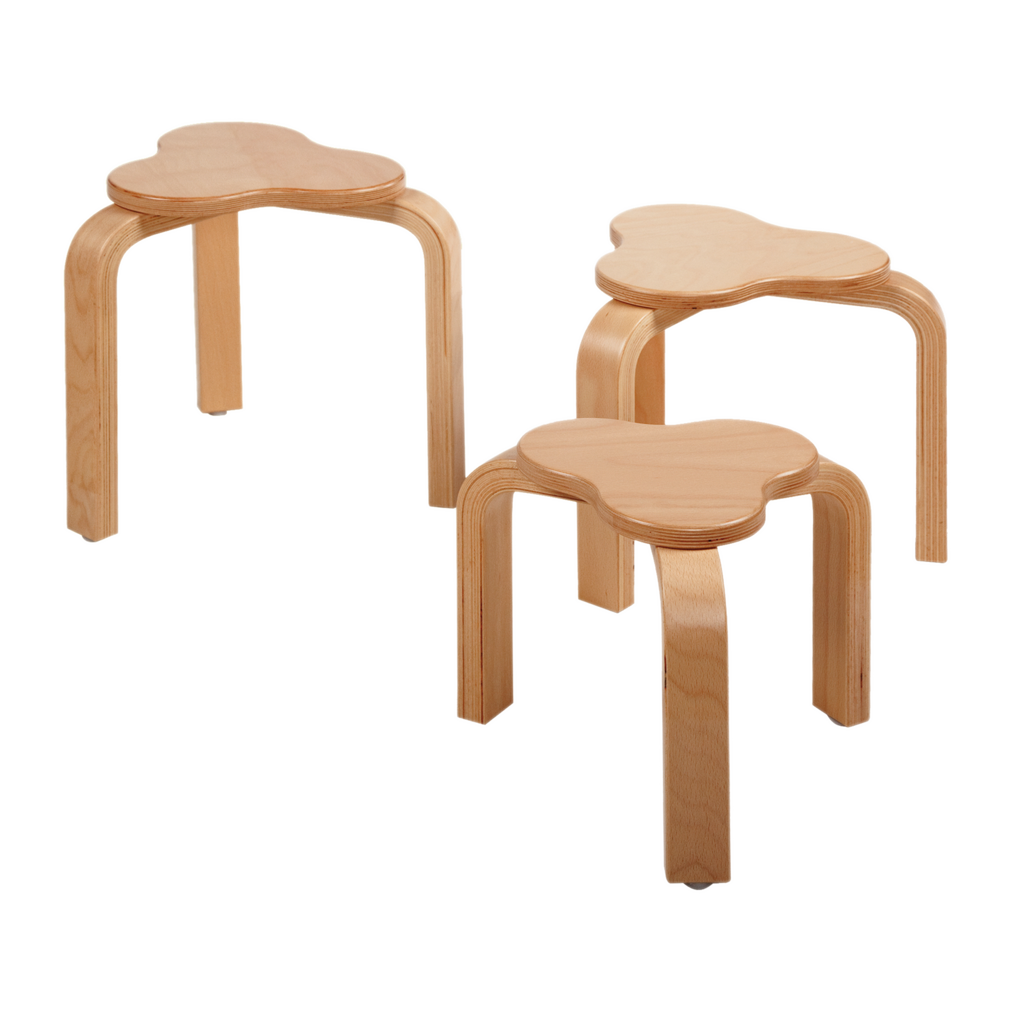 Hocker Kleeblatt mit 3 Standbeinen Sitzhöhe 31 cm, Sitzteller Ø 30 cm, Füße mit Kunststoffgleitern