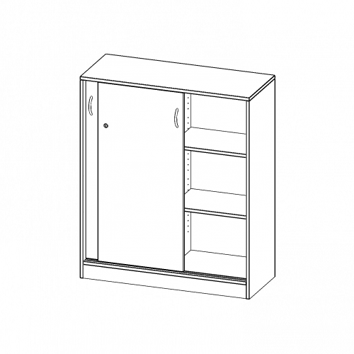 Schiebetürenschrank, 3 Ordnerhöhen - Serie evo180 B/H/T: 100x118x40 cm, abschließbar, mit Mittelwand, mit Sockel (81 mm)