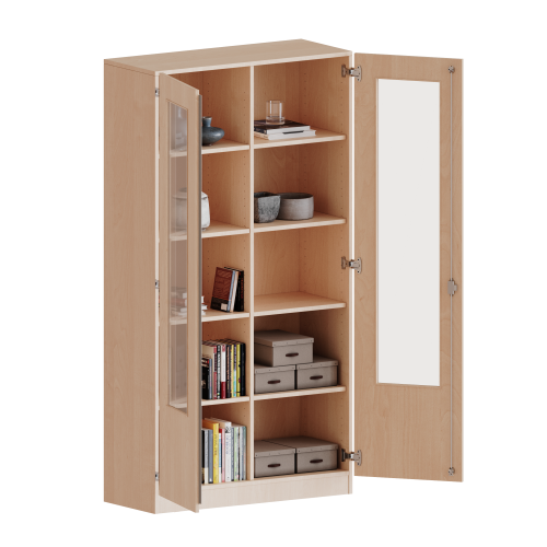 Schrank mit verglasten Türen, 5 Ordnerhöhen - Serie evo180 B/H/T: 100x190x60 cm, Türen mit Glaseinsatz, abschließbar, mit Mittelwand, mit Sockel (81 mm)