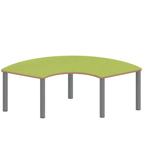 Tisch ZALOTTI mit Linoleum-Belag Drittelkreistisch, B/H/T: 173x25x80 cm, Stahlrohrbeine Ø 60 mm, Fußvariante: Stellfuß, Tischbeine mit RAL-Farbe 9006 (weißaluminium)