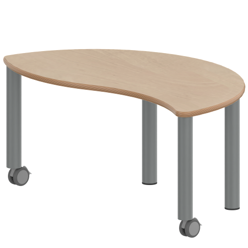 Tisch ZALOTTI mit Schichtstoff-Belag Halbrund-Wellentisch, B/H/T: 120x25x60 cm, Stahlrohrbeine Ø 60 mm, Fußvariante: fahrbar, Tischbeine mit RAL-Farbe 9006 (weißaluminium)