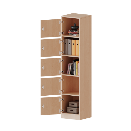 Schließfachschrank, 5 Ordnerhöhen - Serie evo180 B/H/T: 40,5x190x50 cm, 5 Schließfächer, mit Briefschlitz, Türen öffnen nach links, mit Sockel (81 mm)