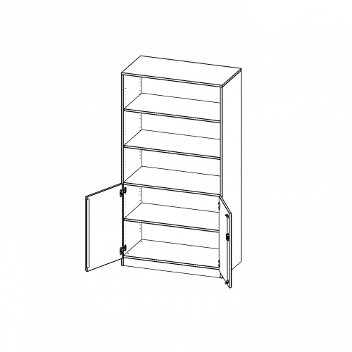 Schrank, 5 Ordnerhöhen, Türen unten (2 OH), oben 3 offene Fächer - Serie evo180 B/H/T: 100x190x50 cm, 2 Türen, abschließbar, mit Sockel (81 mm)
