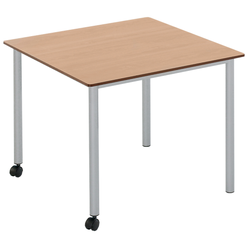 Vari² Quadrattisch, Schultisch fahrbar mit Rundrohrgestell & Vollkernplatte B/H/T: 80x53x80 cm, Mobiler Quadrattisch mit Vollkern Tischplatte, Tischhöhe DIN 2 - 53 cm