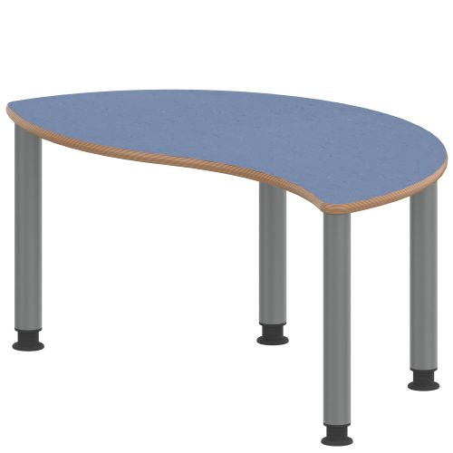 Tisch ZALOTTI mit Linoleum-Belag Halbrund-Wellentisch, B/H/T: 120x41x60 cm, Stahlrohrbeine Ø 60 mm, Fußvariante: höhenverstellbar (41/55 cm), Tischbeine mit RAL-Farbe 9006 (weißaluminium)