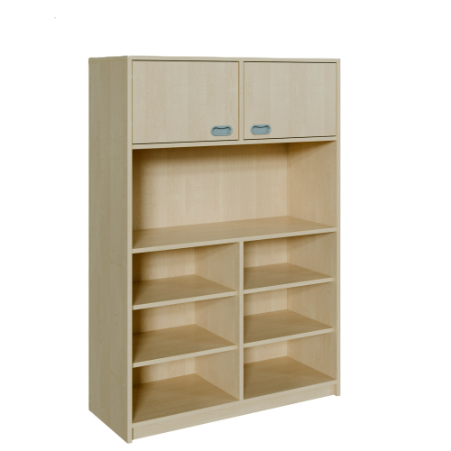 Korpus-Schrank mit 1 Doppeltür und unterem Regalteil B/H/T: 102x160x40 cm, oben 2 Türen mit Einlegeböden und Mittelwand, unten Regalfächer, Mitte mit großem offenem Fach