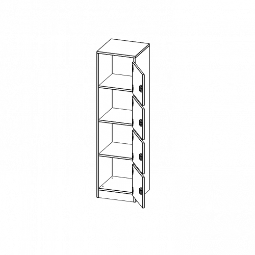 Schließfachschrank, 4 Ordnerhöhen - Serie evo180 B/H/T: 40,5x154x40 cm, 4 Schließfächer, mit Briefschlitz, Türen öffnen nach rechts, mit Sockel (81 mm)
