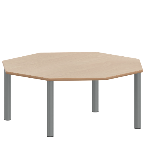 Tisch ZALOTTI mit Schichtstoff-Belag Achtecktisch, B/H/T: 120x41x120 cm, Stahlrohrbeine Ø 60 mm, Fußvariante: Stellfuß, Tischbeine mit RAL-Farbe 9006 (weißaluminium)
