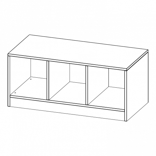 Regal, dreireihig, 1 Ordnerhöhe - evo180 Serie B/H/T: 104,5x46x50 cm, mit Sockel (81 mm) und Mittelwand, ohne Boxen