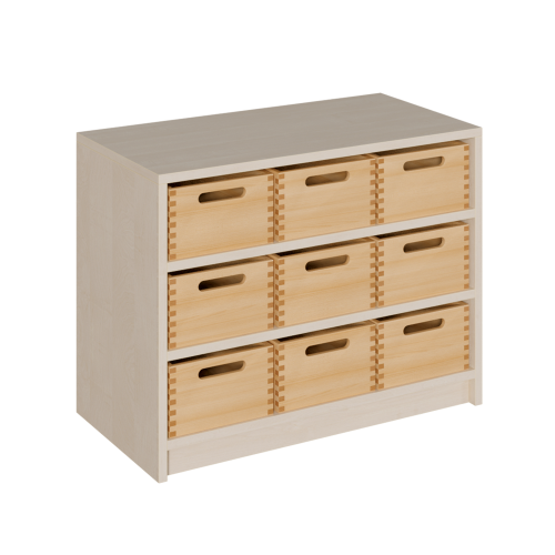 Korpus-Regal mit Materialkästen B/H/T: 78x60x40 cm mit 9 Massivholz-Kästen (ohne Sichtfenster)