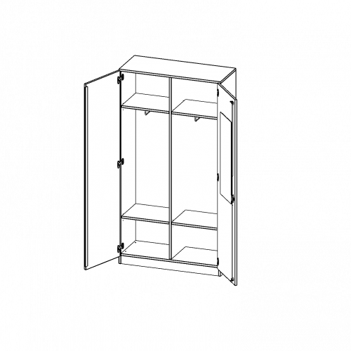 Garderobenschrank mit Spiegel und Garderobenstange, 5 Ordnerhöhen - Serie evo180 B/H/T: 120x190x60 cm, 2 Türen, abschließbar, mit Mittelwand, beide Seiten Garderobe, Sockel
