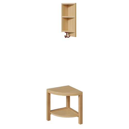 Garderoben-Außenecke, passend zu doppelter Ablage B/H/T: 35x158x39 cm, Sitzhöhe 26 cm, zweiteilig als gerundete Bank mit Schuhablage, mit Eckablage, für Garderoben mit Stütze