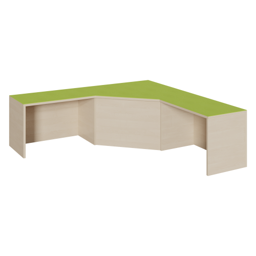 Schenkelpodest mit Linoleum-Deckplatte B/H/T: 150x46x150 cm, innen 2 offene Nischen über Eck für Rollkästen