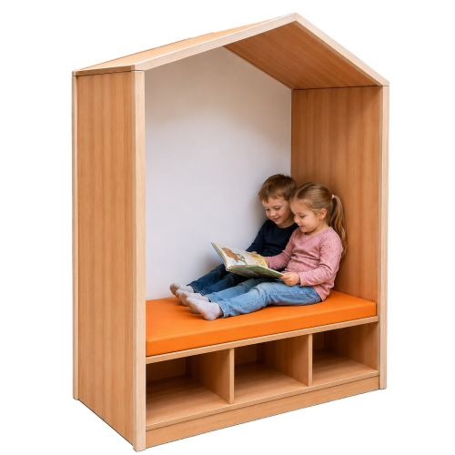 Lernhaus mit Sitzfläche auf Fächern B/H/T: 160x196,5x80 cm, als offenes Rückzugshaus mit Polstermatte über 3 Fächern, Sitzhöhe 38 cm