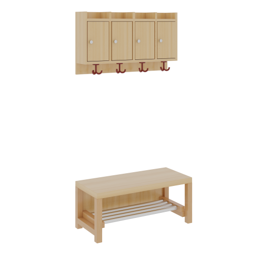 Komplettgarderobe mit Ablagen und Türen B/T: 80x35 cm, 4 Plätze, Sitzhöhe: 34 cm, 2teilig ohne Stütze, Ablage zur Wandmontage, mit Schuhrost aus Aluminiumrohren