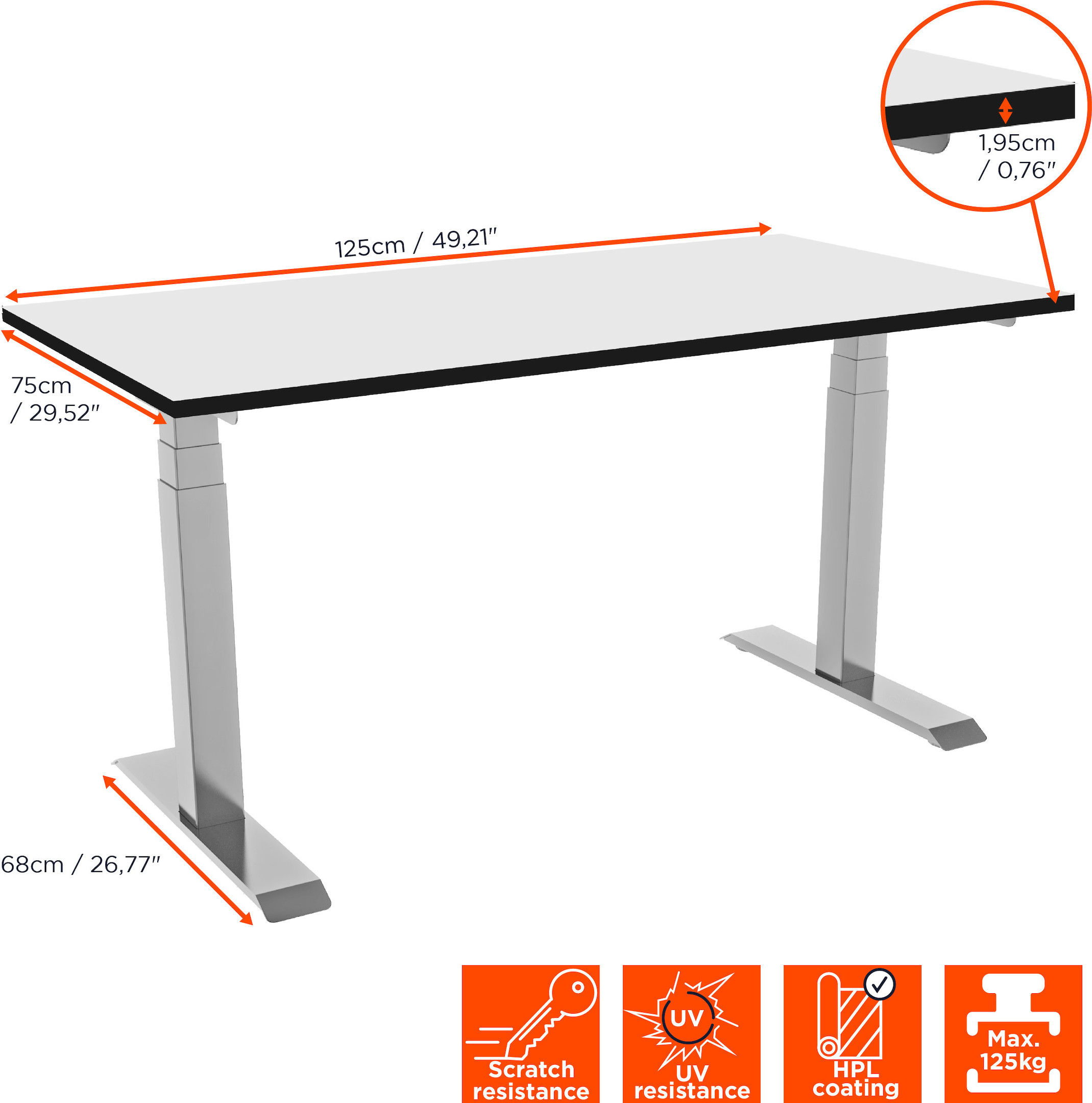 celexon elektrisch höhenverstellbarer Schreibtisch Professional eAdjust-58123 - weiß, inkl. HPL Tischplatte 125 x 75 cm