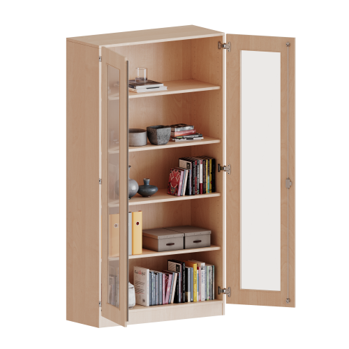 Schrank mit verglasten Türen, 5 Ordnerhöhen - Serie evo180 B/H/T: 100x190x50 cm, Türen mit Glaseinsatz, Vollausschnitt, abschließbar, mit Sockel (81 mm)
